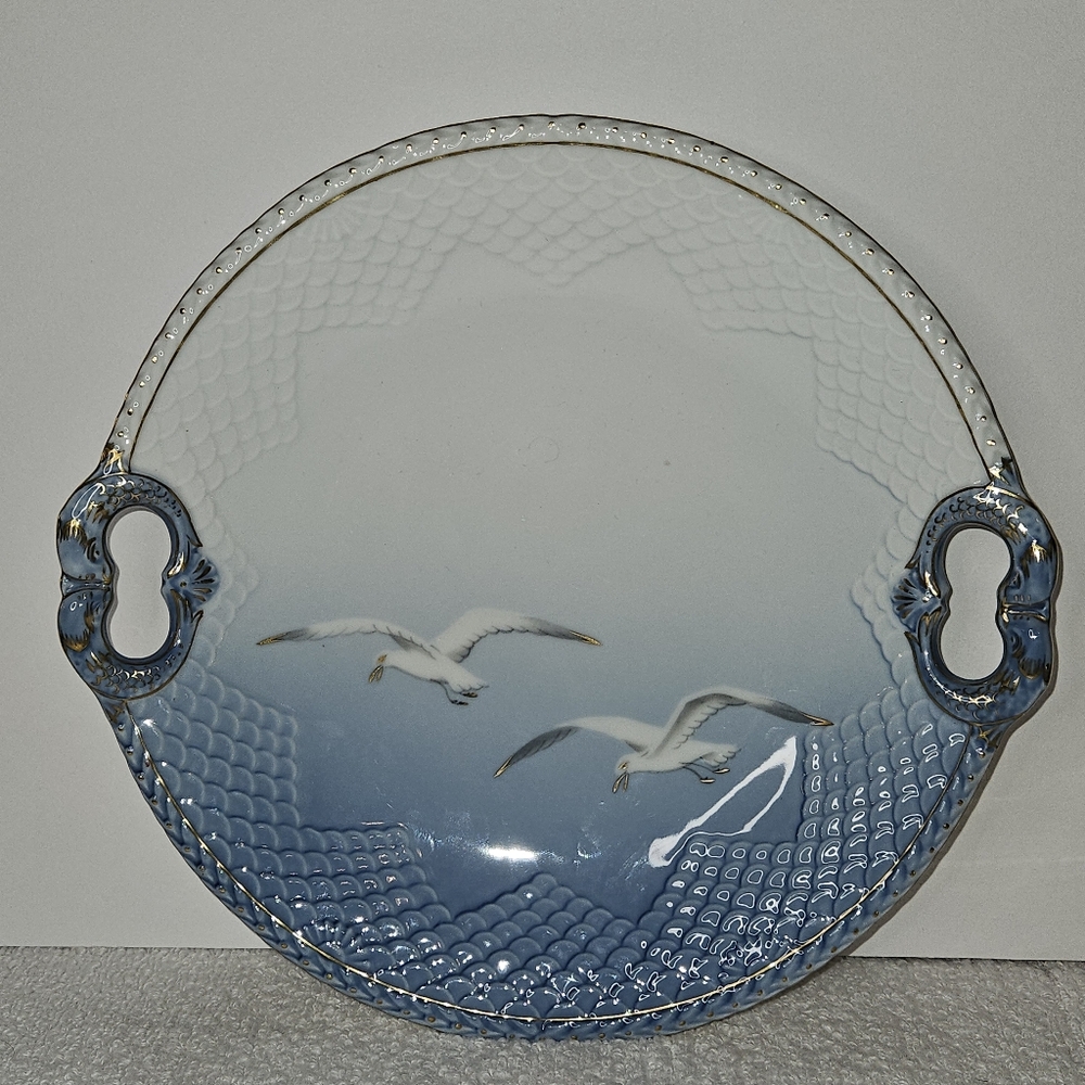 VTG B&G COPENHAGEN #101 Porcelain Denmark SEAGULL 10 1/2" Fish Handle Cake Plate